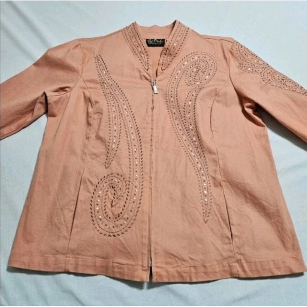 Bob Mackie Womens Embellished Jacket Wearable Art Southwestern‎ Cotton Orange XL